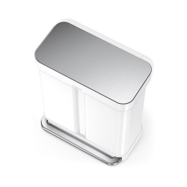 Coș de gunoi alb pentru reciclare/cu pedală 34+24 l din oțel Dual – simplehuman-image-2