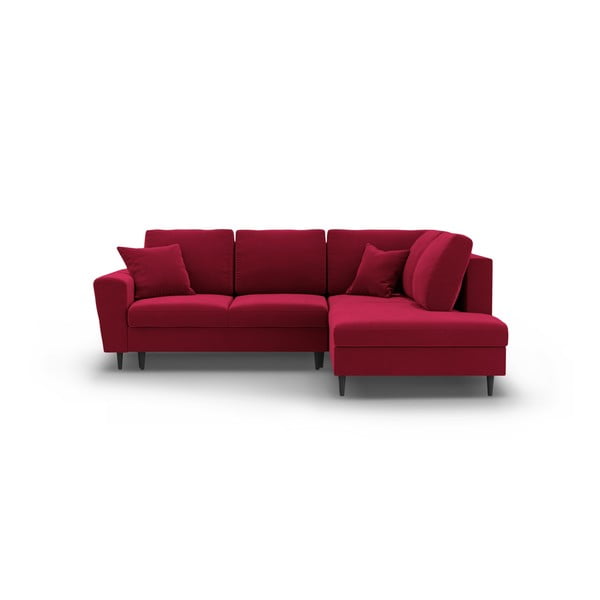 Colțar roșu extensibil, cu spațiu de depozitare cu tapițerie din catifea (cu colț pe partea dreaptă-în formă de ”L”) Kyoto – Cosmopolitan Design