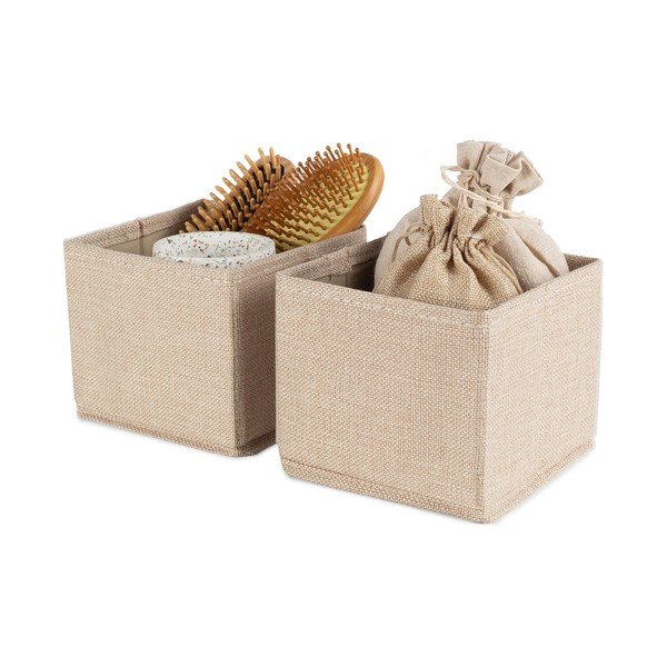 Cutii de depozitare bej 2 buc. din material textil 14x12x12 cm Sandy – Compactor-image-3