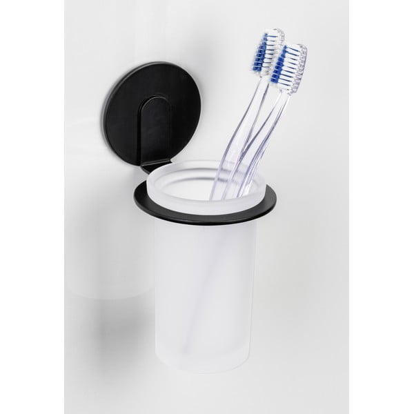 Suport pentru periuța de dinți negru mat autoadeziv din sticlă Bivio – Wenko-image-1