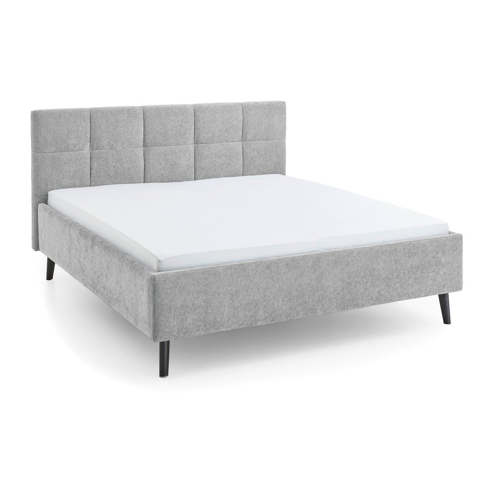 Pat matrimonial gri tapițat cu spațiu de depozitare cu somieră 180x200 cm Nova – Meise Möbel