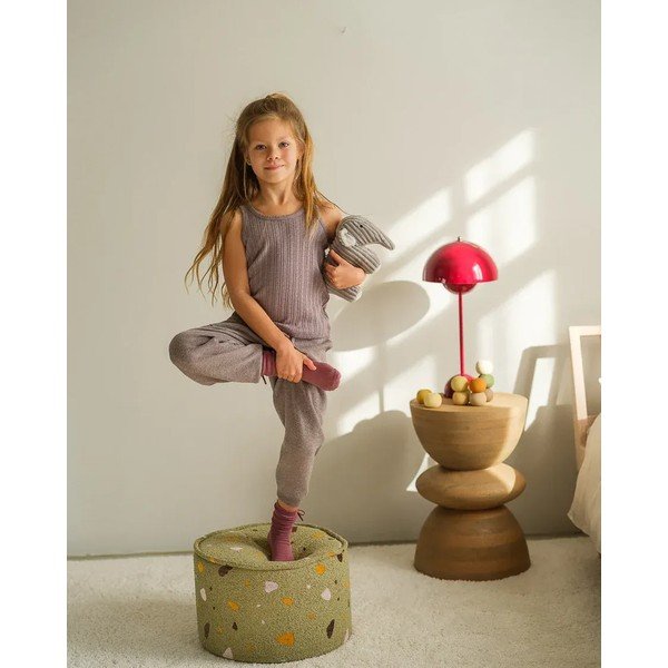 Puf de copii verde cu tapițerie din țesătură bouclé/cu tapițerie din chenille Terrazzo – Wigiwama-image-4