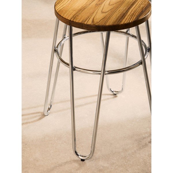 Scaun tip taburet argintiu/în culoare naturală din lemn de ulm District – Premier Housewares-image-4