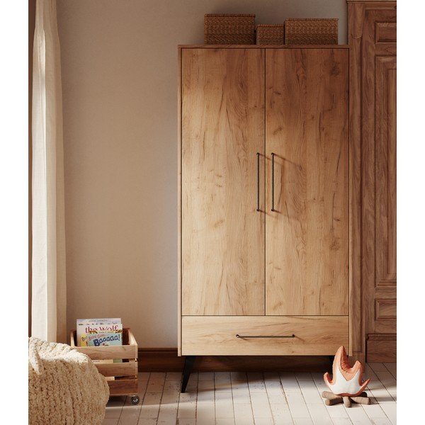 Șifonier de copii în culoare naturală cu aspect de lemn de fag 100x200 cm Retro – Pinio-image-1