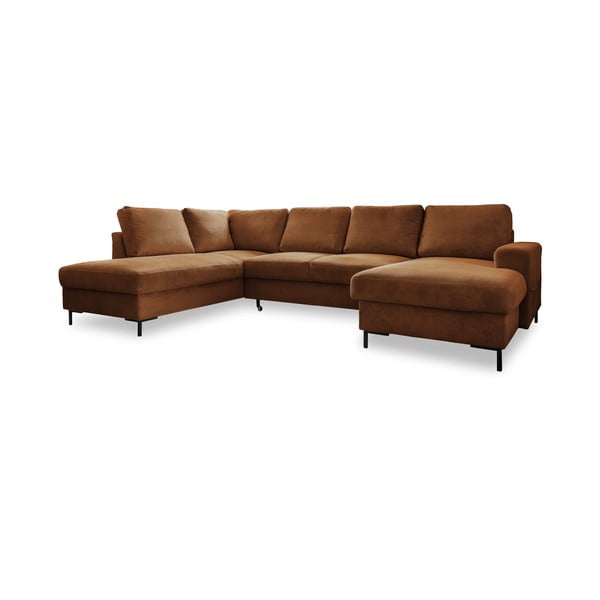 Colțar portocaliu/maro extensibil cu tapițerie din catifea reiată  (cu colț pe partea stângă ) Lofty Lilly – Miuform