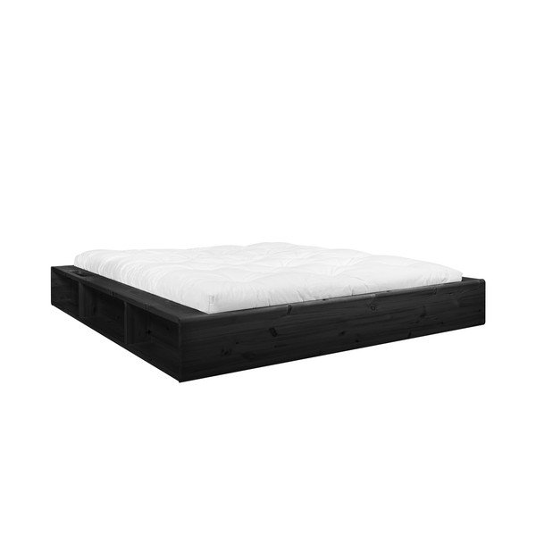 Pat dublu din lemn masiv cu spațiu de depozitare și futon Comfort Mat Karup Design, 180 x 200 cm, negru