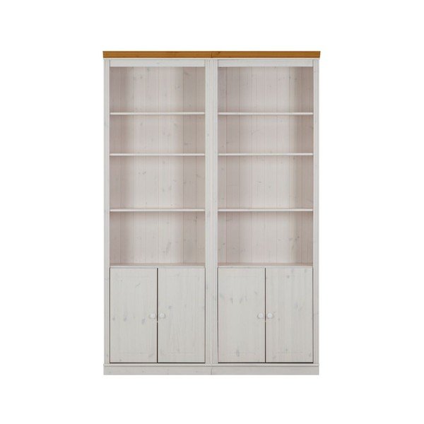 Bibliotecă din lemn de pin Støraa Annabelle, lățime 148 cm, alb cu detalii maro-image-1