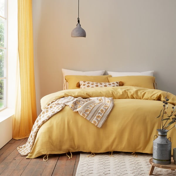 Lenjerie de pat galbenă din muselină pentru pat de o persoană 135x200 cm Afra – Pineapple Elephant