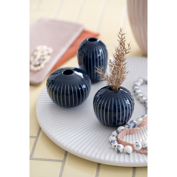 Set 3 vaze miniaturale din gresie Kähler Design Hammershoi Miniature, albastru închis-image-1