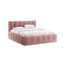 Pat matrimonial roz tapițat cu spațiu de depozitare cu somieră 160x200 cm Lupine – Micadoni 