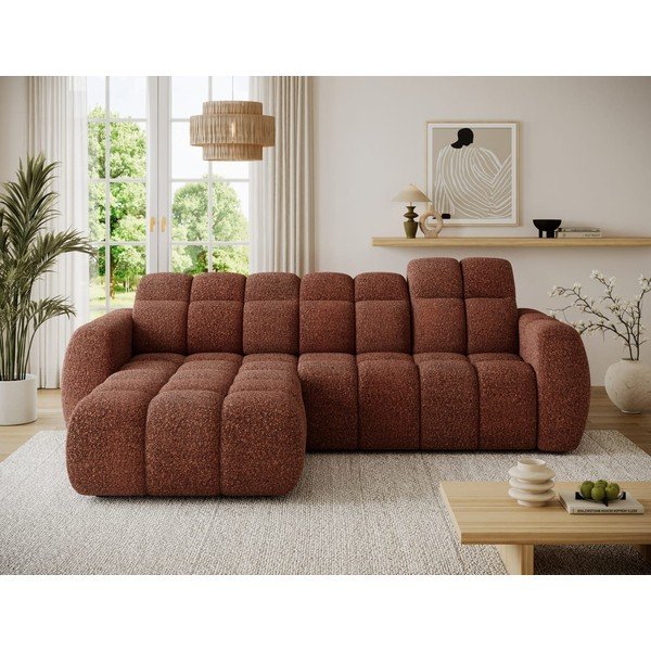Colțar roșu cu tapițerie din țesătură bouclé (cu colț pe partea stângă/cu șezlong) Fanito – ELTAP-image-3