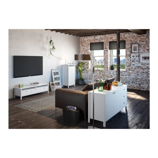 Comodă îngustă cu 5 sertare Steens New York, înălțime 120 cm, alb-image-3