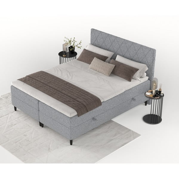 Pat boxspring gri cu spațiu de depozitare 180x200 cm Gwen – Maison de Rêve-image-3