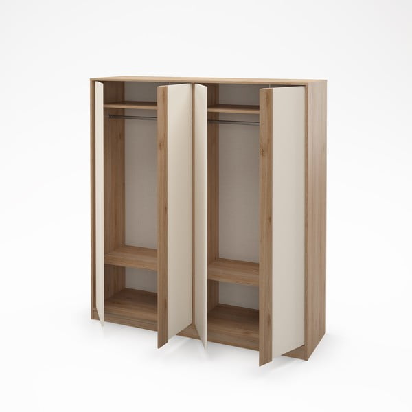 Șifonier crem/în culoare naturală cu aspect de lemn de stejar 180x197,5x53 cm Dennis – Marckeric-image-2