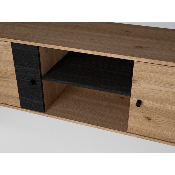 Comodă TV neagră cu aspect de stejar 136x53 cm Natura - Marckeric-image-3