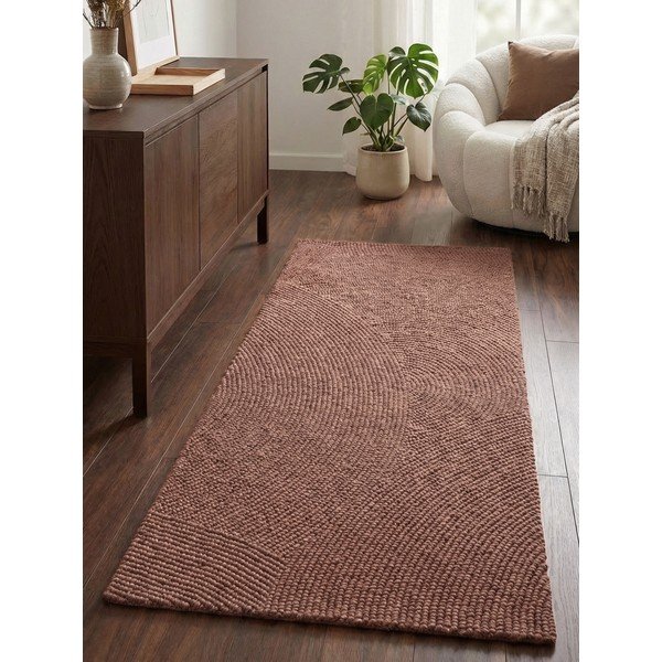 Covor tip traversă teracotă țesut manual din lână 80x200 cm Calmio – Hanse Home-image-1