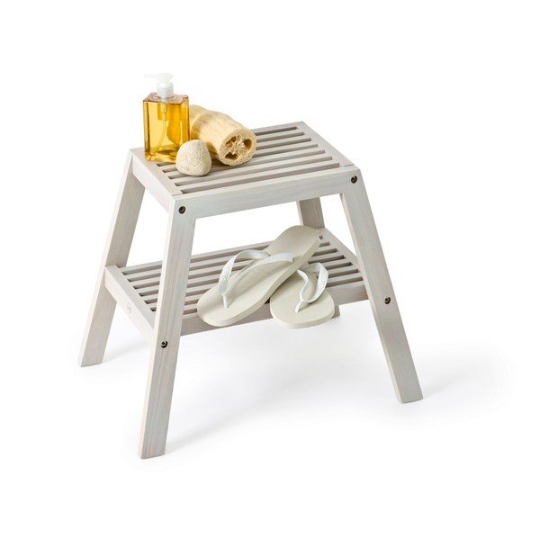 Scaun din lemn de stejar Wireworks Slatted Stool, gri-image-2