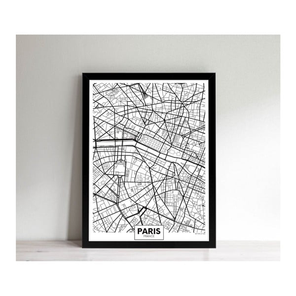 Tablou cu ramă neagră Homemania Maps Paris Detail, 32 x 42 cm