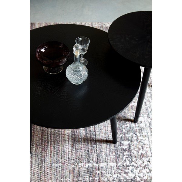 Măsuță de cafea neagră rotundă cu aspect de lemn de stejar ø 80 cm Fabio – White Label-image-2