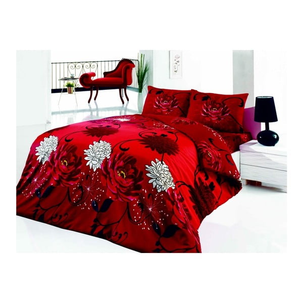 Lenjerie de pat cu cearșaf Acelya, 200 x 220 cm, roșu