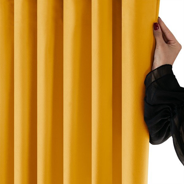Draperie galben-muștar dimout (semi-opacă) din catifea 400x175 cm Velto – Filumi-image-4