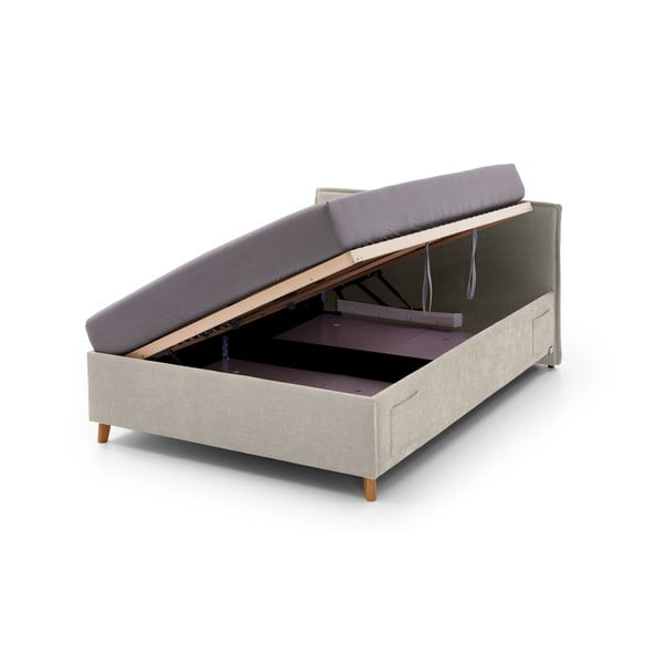 Pat pentru copii  bej tapițat cu spațiu de depozitare cu somieră 90x200 cm Fun – Meise Möbel-image-2