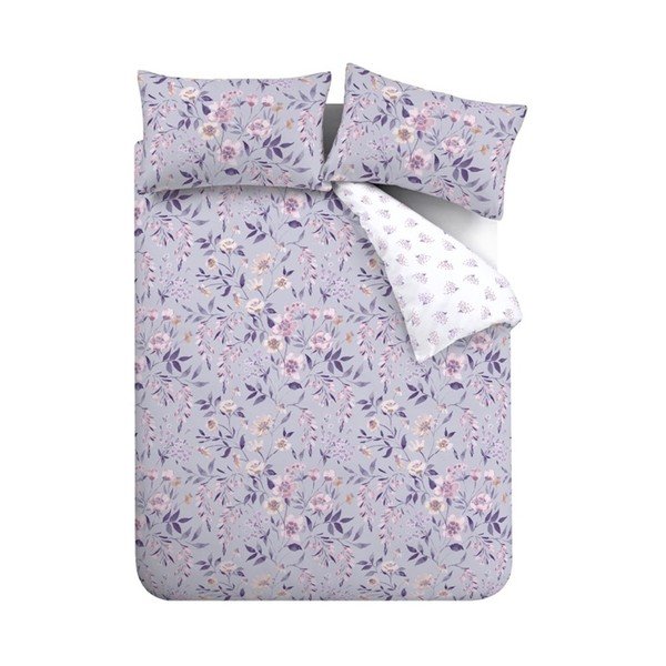 Lenjerie de pat albă-mov pentru pat dublu, extinsă 230x220 cm Isadora Floral – Catherine Lansfield