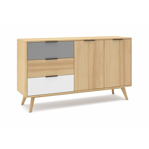 Comodă joasă natural/gri/alb din lemn de pin 140x81 cm Elfa – Marckeric-image-2