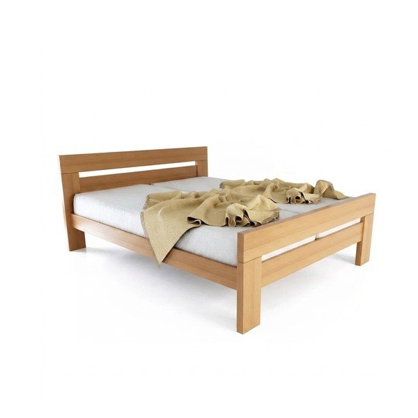 Pat matrimonial în culoare naturală din lemn de fag cu somieră 180x200 cm Fiorentino – B.E.S.
