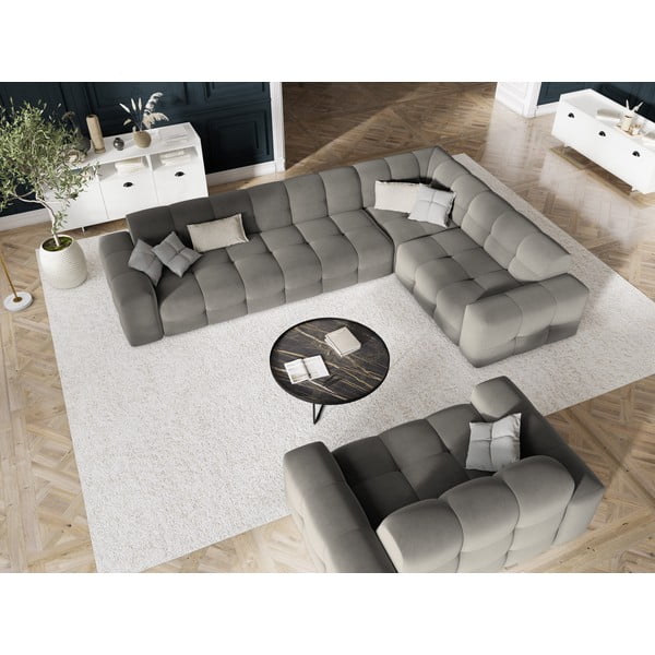 Colțar gri cu tapițerie din catifea (pe partea dreaptă) Kendal – Micadoni Home-image-1