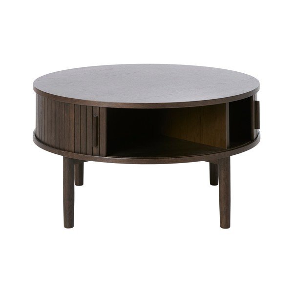 Măsuță de cafea în culoare naturală închisă rotundă cu aspect de lemn de stejar ø 85 cm Meta – Unique Furniture-image-2