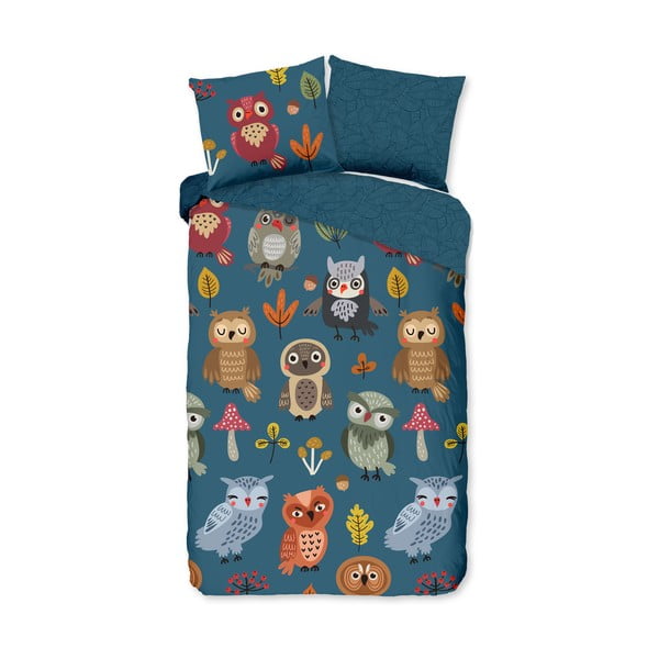 Lenjerie de pat din bumbac pentru copii Good Morning Owls, 140 x 220 cm