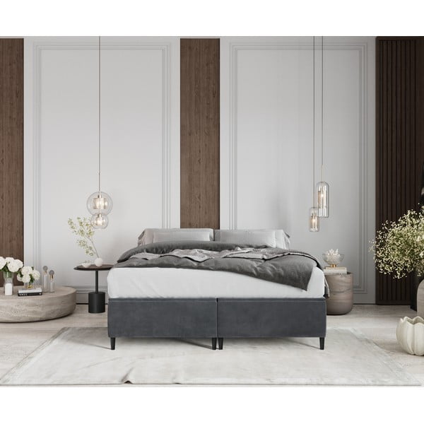 Pat matrimonial gri antracit tapițat cu spațiu de depozitare 160x200 cm Tate – Maison de Rêve-image-3