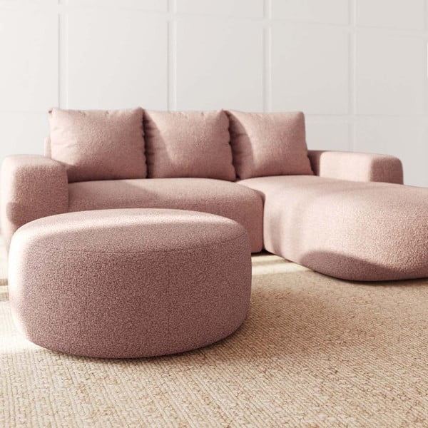 Taburet roz cu tapițerie din țesătură bouclé Monce – Rodier-image-1