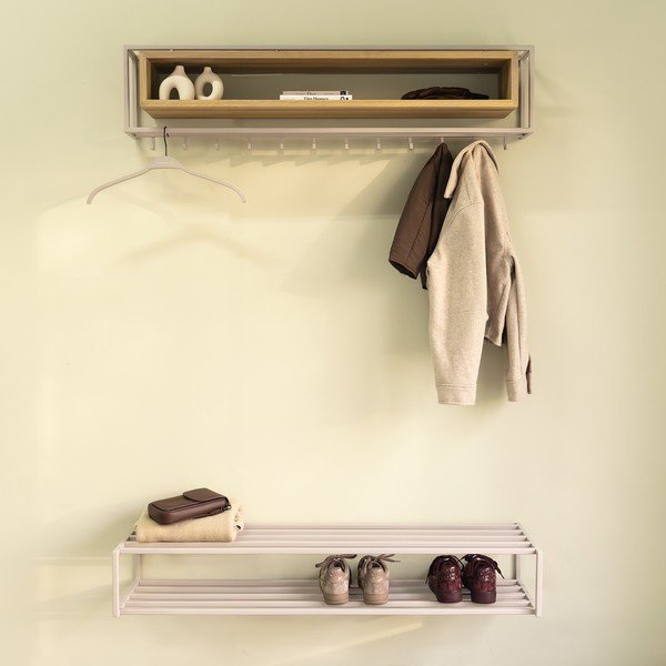 Cuier de perete în culoare naturală/taupe cu raft din lemn de stejar 118 cm School – Spinder Design-image-2