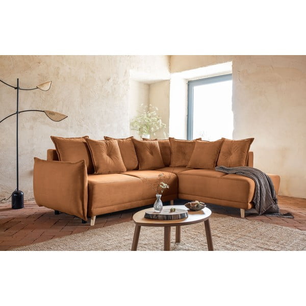 Colțar cărămiziu extensibil cu tapițerie din catifea reiată  (colț dreapta) Lazy Lukka – Miuform-image-4