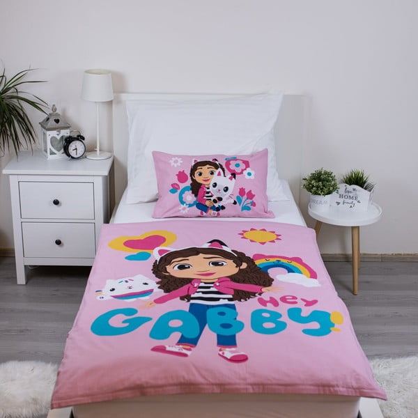 Lenjerie de pat pentru copii roz din bumbac pentru pătuț 100x135 cm Gabby's Dollhouse – Jerry Fabrics-image-1
