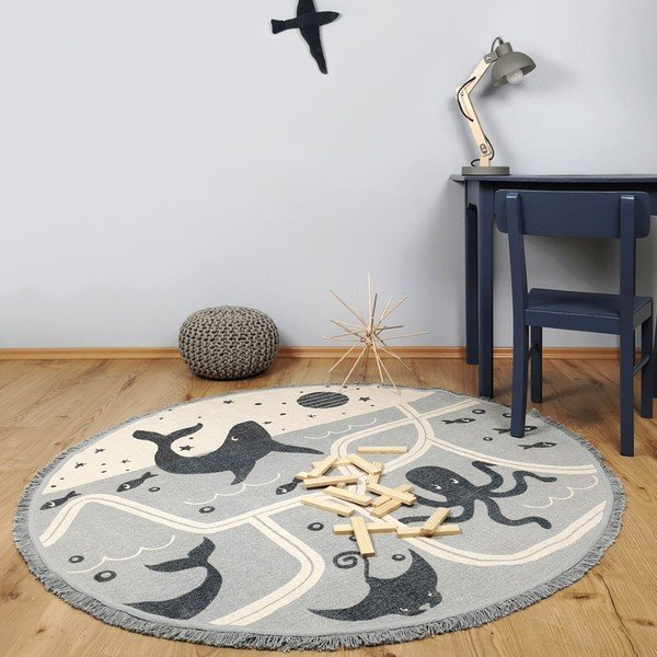 Covor din bumbac lucrat manual pentru copii Nattiot Little Deep Blue, ø 120 cm-image-1