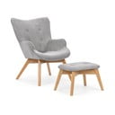 Fotoliu cu taburet gri cu tapițerie din catifea reiată Niko – Ropez