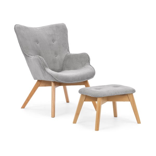Fotoliu cu taburet gri cu tapițerie din catifea reiată Niko – Ropez