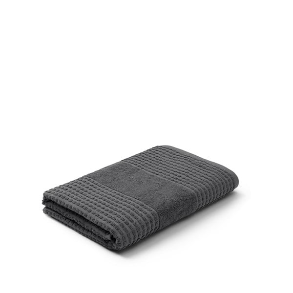 Prosop gri închis din bumbac organic din frotir 70x140 cm Check – JUNA-image-2