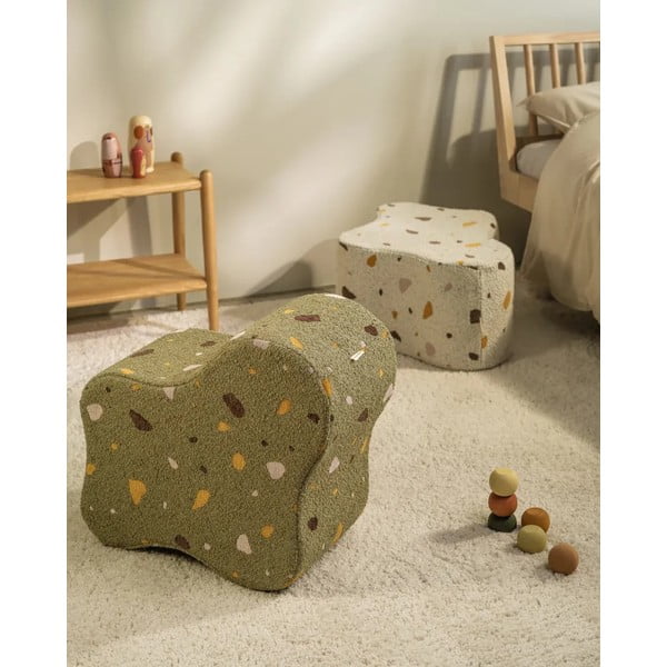Puf de copii verde cu tapițerie din țesătură bouclé/cu tapițerie din chenille Terrazzo Cloud – Wigiwama-image-3
