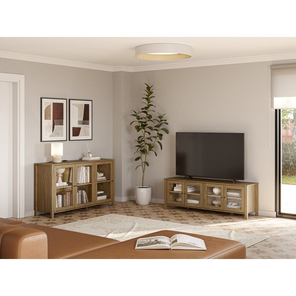 Comodă TV în culoare naturală din lemn de pin 150x50x40 cm Alessandra – Marckeric-image-4