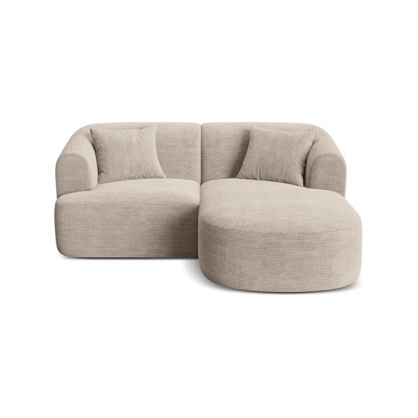 Colțar maro deschis cu tapițerie din catifea reiată  (cu colț pe partea dreaptă/cu șezlong) Campi – Cosmopolitan Design