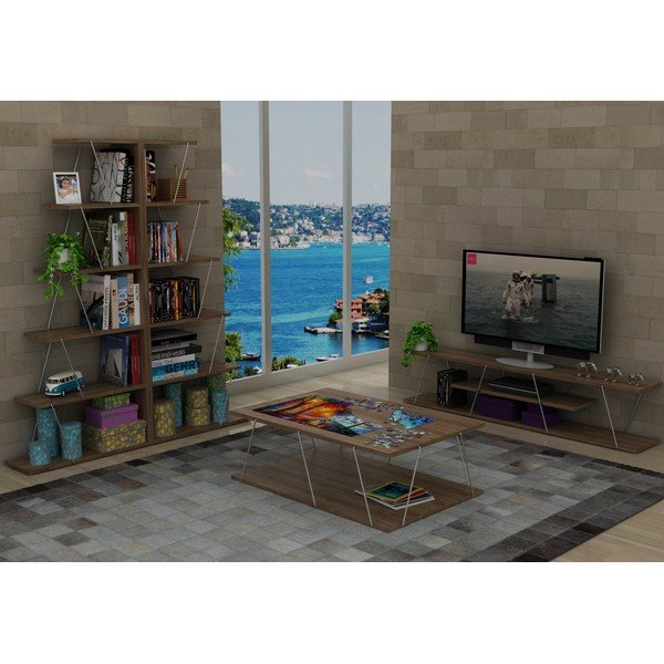 Bibliotecă cu aspect de lemn de nuc Rafevi Tars Mini-image-3