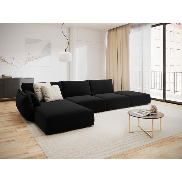 Colțar negru cu tapițerie din catifea (cu colț pe partea stângă, cu șezlong) Vanda – Mazzini Sofas-image-1