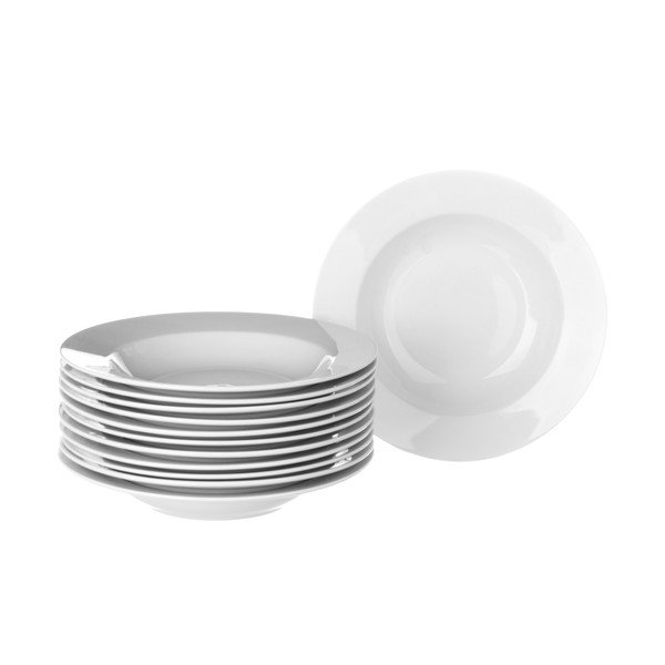 Set 12 farfurii adânci din porțelan Casa Selección Elegant, alb