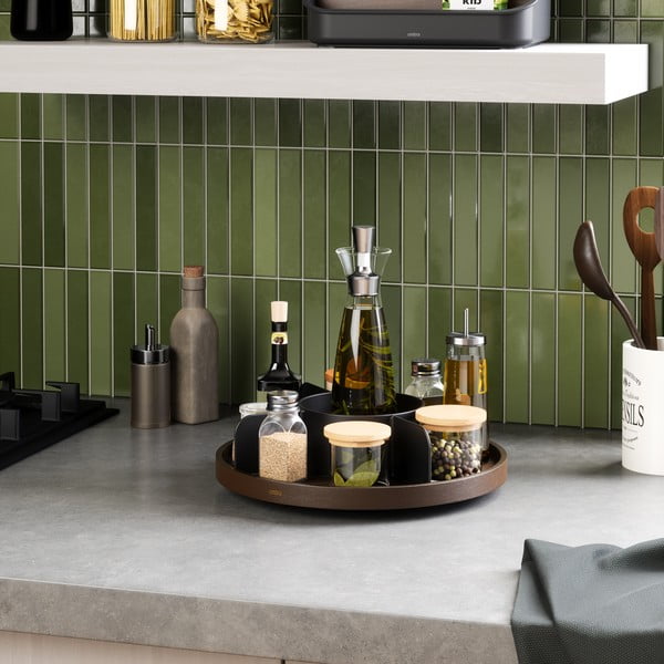 Organizator de baie negru pentru cosmetice/rotativ din lemn Bellwood – Umbra-image-1