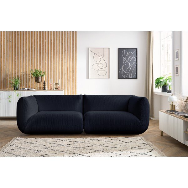 Canapea albastru-închis cu tapițerie din catifea reiată  260 cm Lecomte – Bobochic Paris-image-1