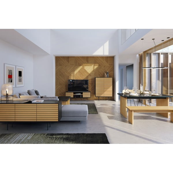 Masă de dining cu blat cu aspect de lemn de stejar 90x160 cm Stripe – Woodman-image-1